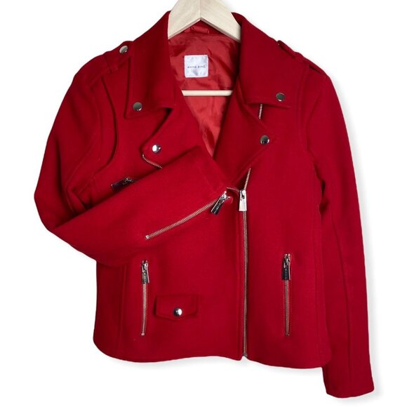 ANINE BING Red Moto Jacket Women's Size M Zip Front Biker Coat - Picture 2 of 9